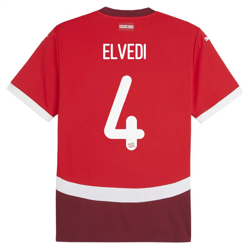 Danxen Enfant Maillot Suisse Nico Elvedi #4 Rouge Tenues Domicile 24-26 T-Shirt