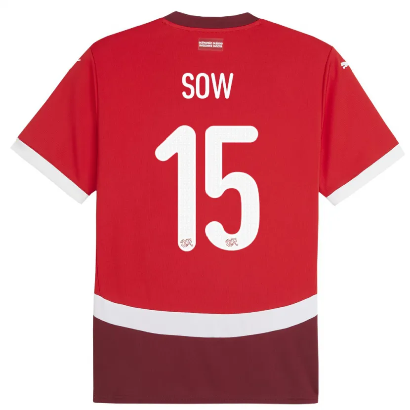 Danxen Enfant Maillot Suisse Djibril Sow #15 Rouge Tenues Domicile 24-26 T-Shirt