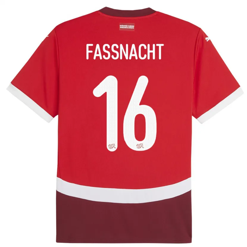 Danxen Enfant Maillot Suisse Christian Fassnacht #16 Rouge Tenues Domicile 24-26 T-Shirt