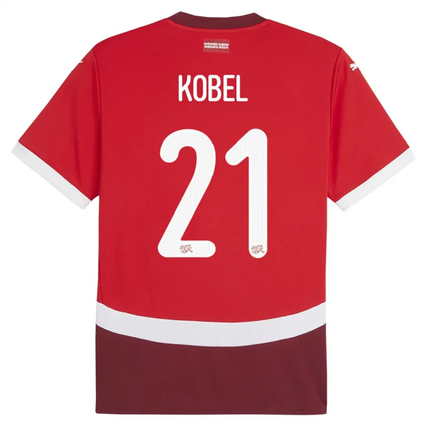 Danxen Enfant Maillot Suisse Gregor Kobel #21 Rouge Tenues Domicile 24-26 T-Shirt
