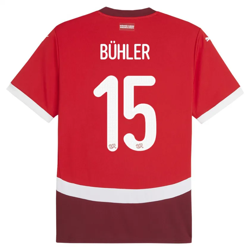 Danxen Enfant Maillot Suisse Luana Buhler #15 Rouge Tenues Domicile 24-26 T-Shirt
