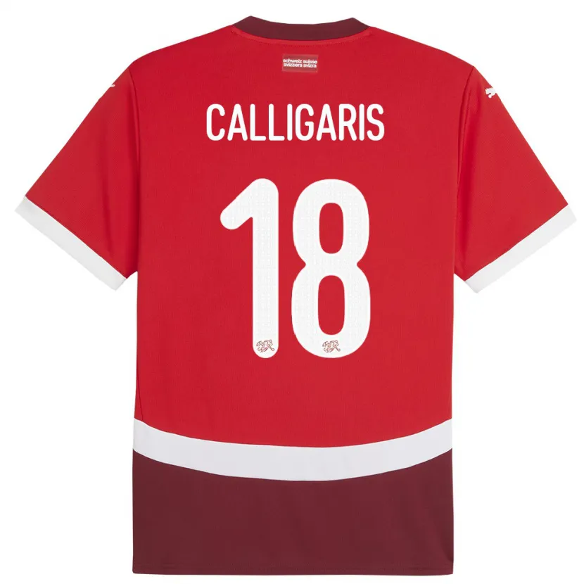 Danxen Enfant Maillot Suisse Viola Calligaris #18 Rouge Tenues Domicile 24-26 T-Shirt