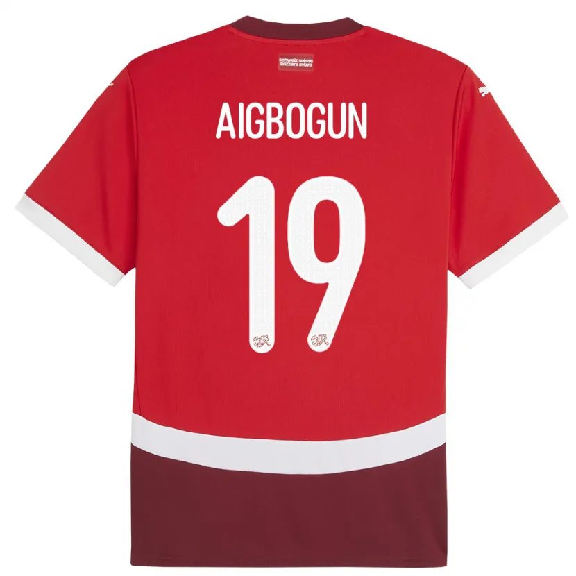 Danxen Enfant Maillot Suisse Eseosa Aigbogun #19 Rouge Tenues Domicile 24-26 T-Shirt
