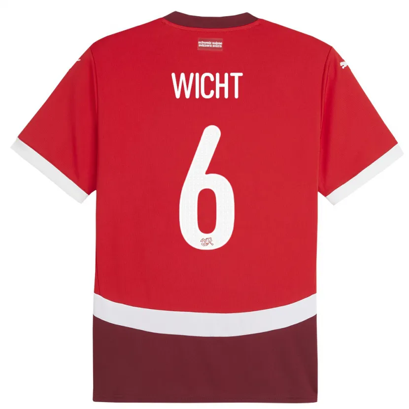 Danxen Enfant Maillot Suisse Nathan Wicht #6 Rouge Tenues Domicile 24-26 T-Shirt