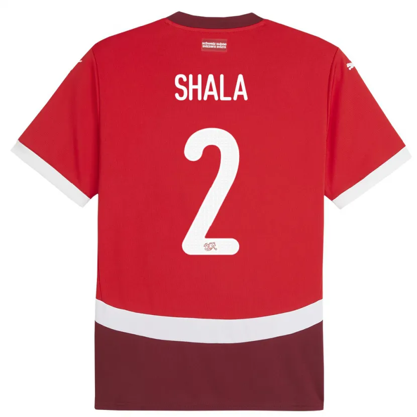 Danxen Enfant Maillot Suisse Besnik Shala #2 Rouge Tenues Domicile 24-26 T-Shirt