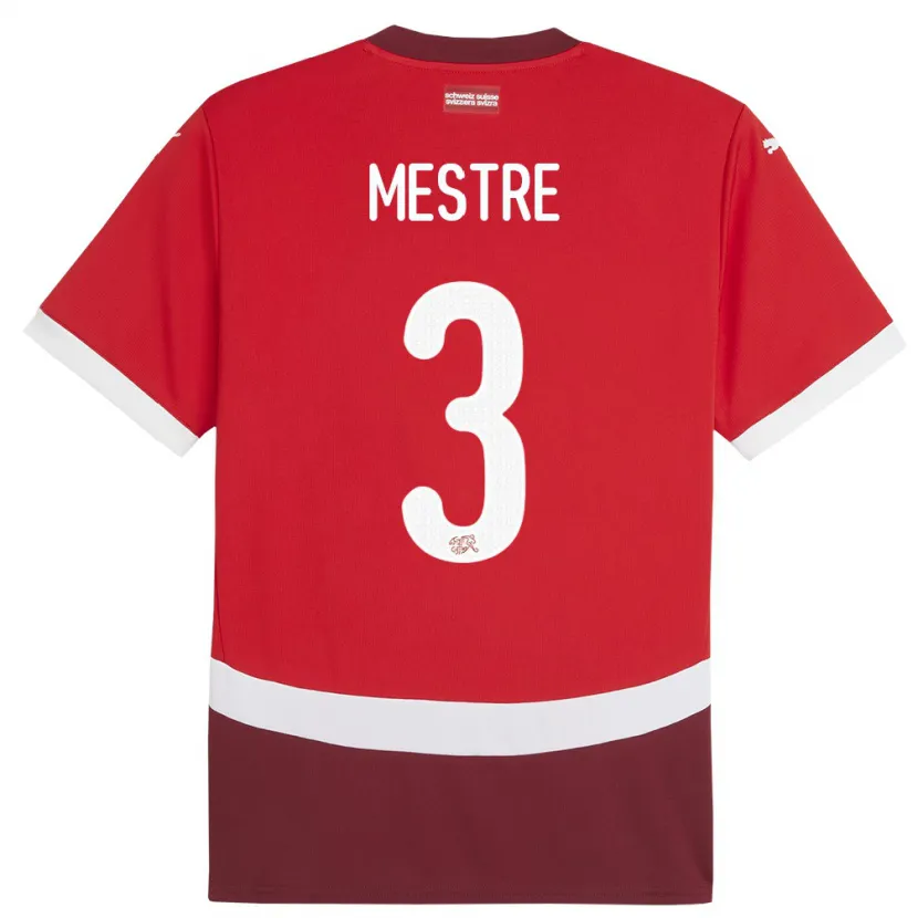 Danxen Enfant Maillot Suisse Luis Mestre #3 Rouge Tenues Domicile 24-26 T-Shirt