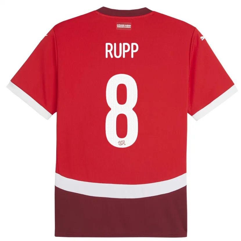 Danxen Enfant Maillot Suisse Noah Rupp #8 Rouge Tenues Domicile 24-26 T-Shirt