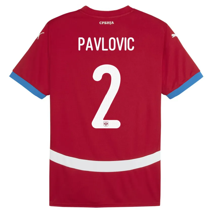 Danxen Enfant Maillot Serbie Strahinja Pavlovic #2 Rouge Tenues Domicile 24-26 T-Shirt