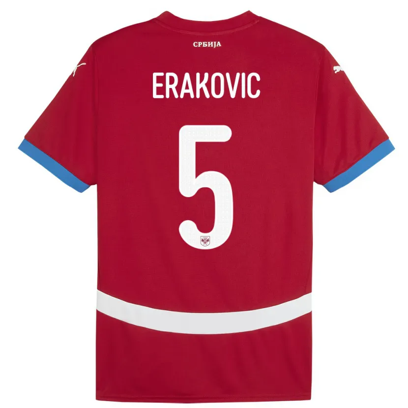 Danxen Enfant Maillot Serbie Strahinja Erakovic #5 Rouge Tenues Domicile 24-26 T-Shirt