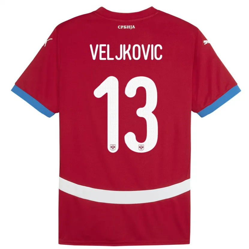Danxen Enfant Maillot Serbie Milos Veljkovic #13 Rouge Tenues Domicile 24-26 T-Shirt