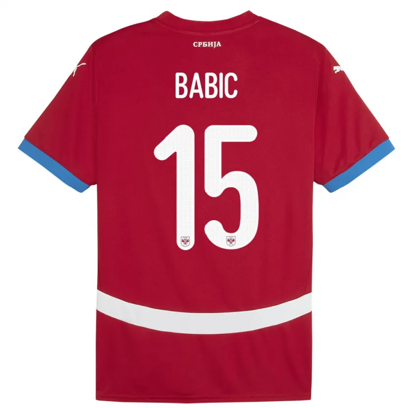 Danxen Enfant Maillot Serbie Srdjan Babic #15 Rouge Tenues Domicile 24-26 T-Shirt