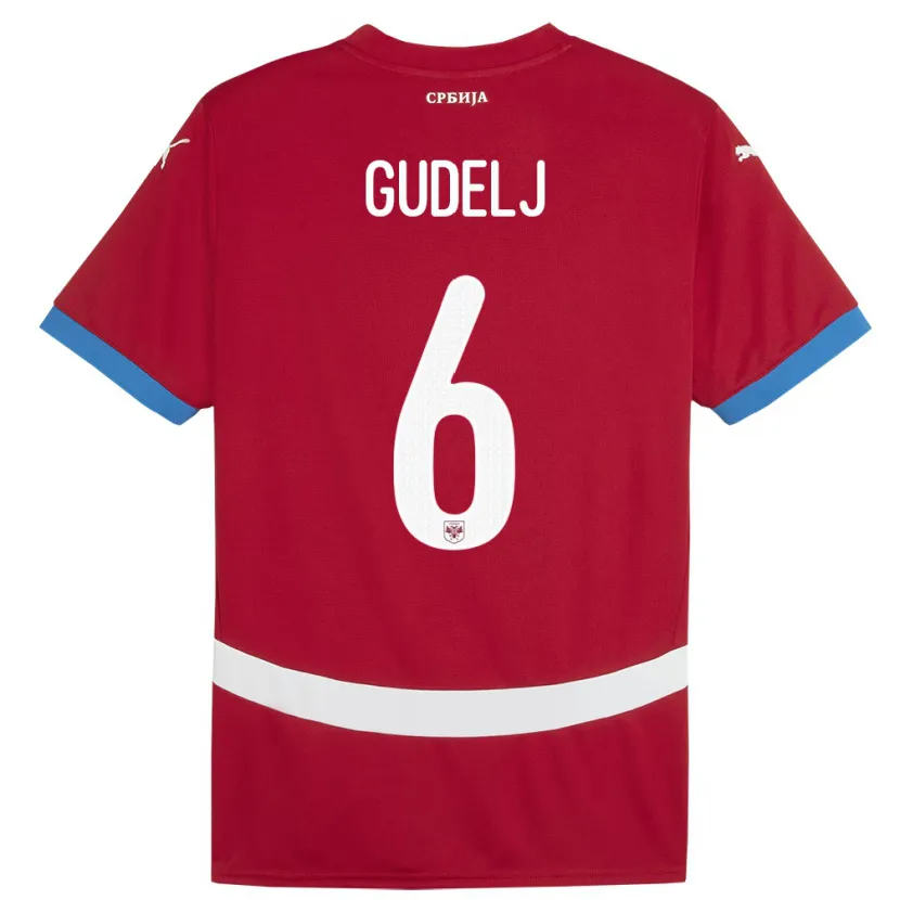 Danxen Enfant Maillot Serbie Nemanja Gudelj #6 Rouge Tenues Domicile 24-26 T-Shirt