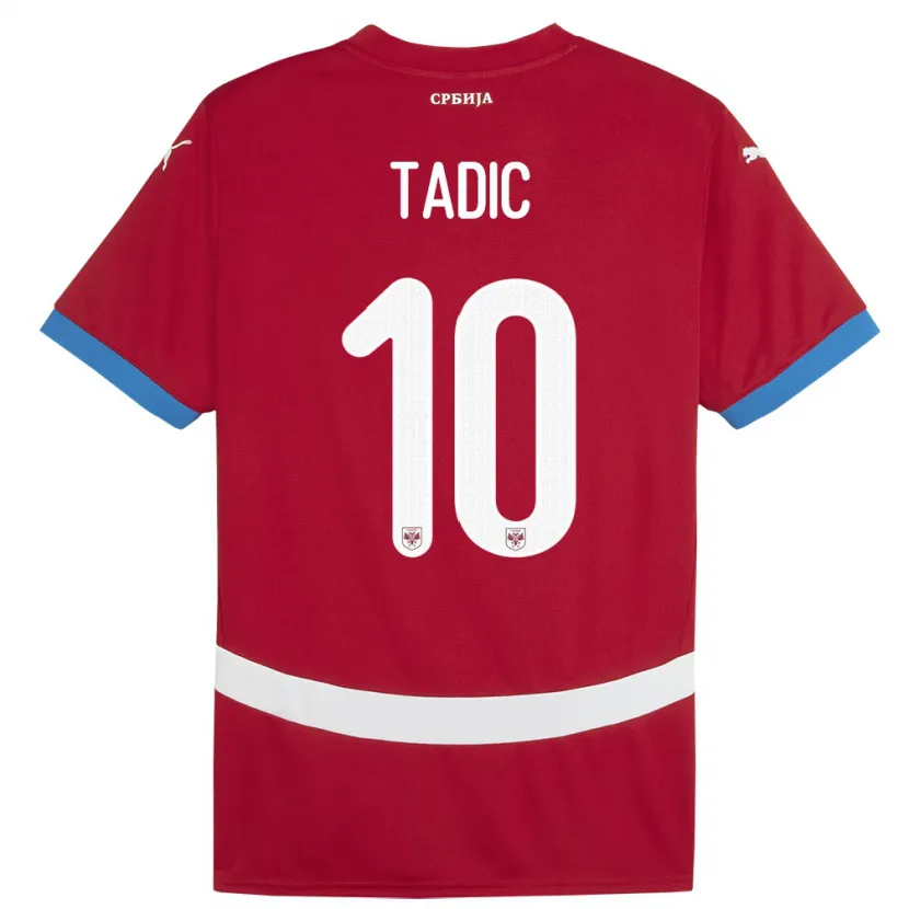Danxen Enfant Maillot Serbie Dusan Tadic #10 Rouge Tenues Domicile 24-26 T-Shirt