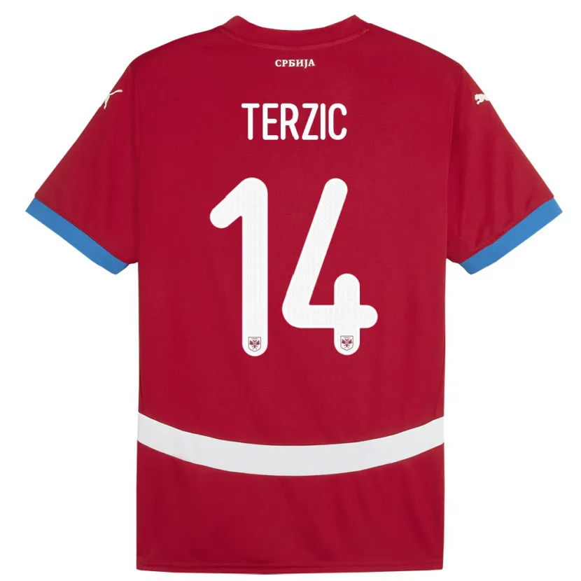 Danxen Enfant Maillot Serbie Aleksa Terzic #14 Rouge Tenues Domicile 24-26 T-Shirt