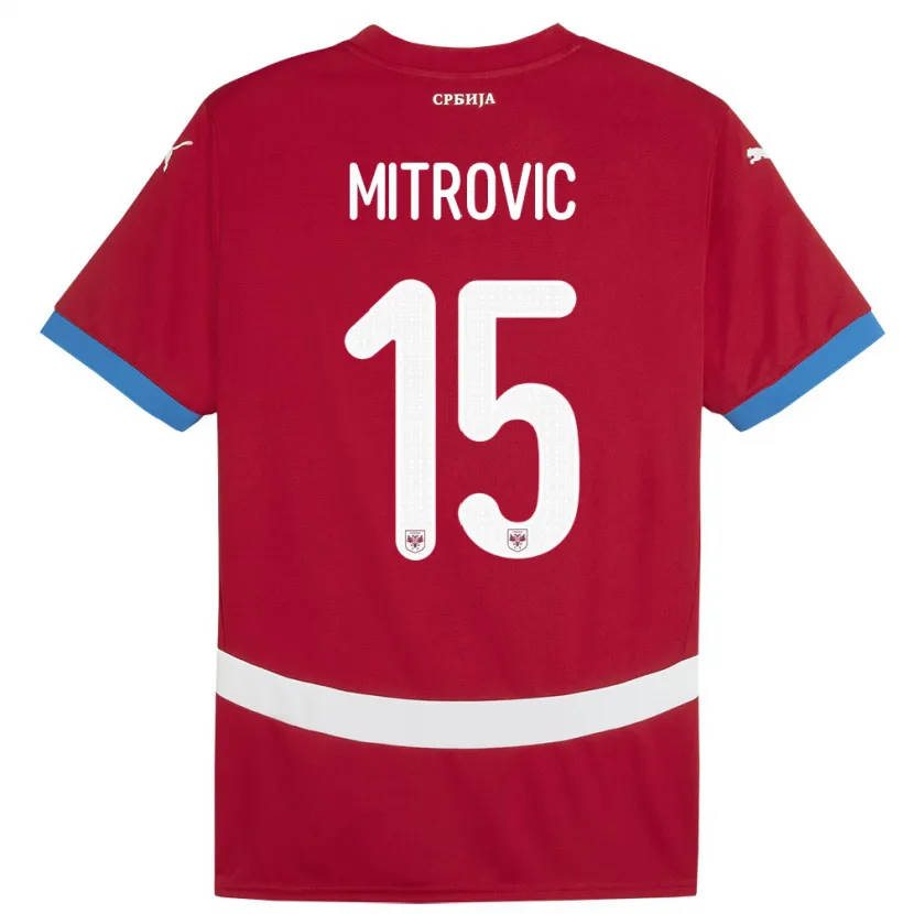 Danxen Enfant Maillot Serbie Stefan Mitrovic #15 Rouge Tenues Domicile 24-26 T-Shirt