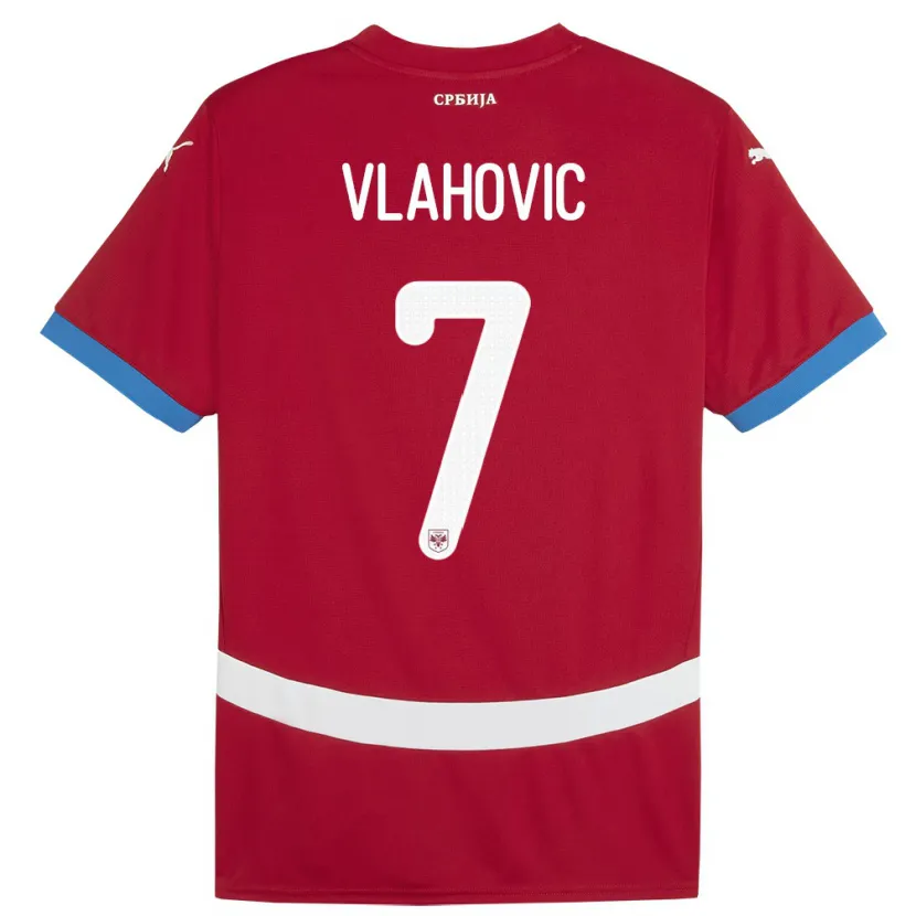 Danxen Enfant Maillot Serbie Dusan Vlahovic #7 Rouge Tenues Domicile 24-26 T-Shirt