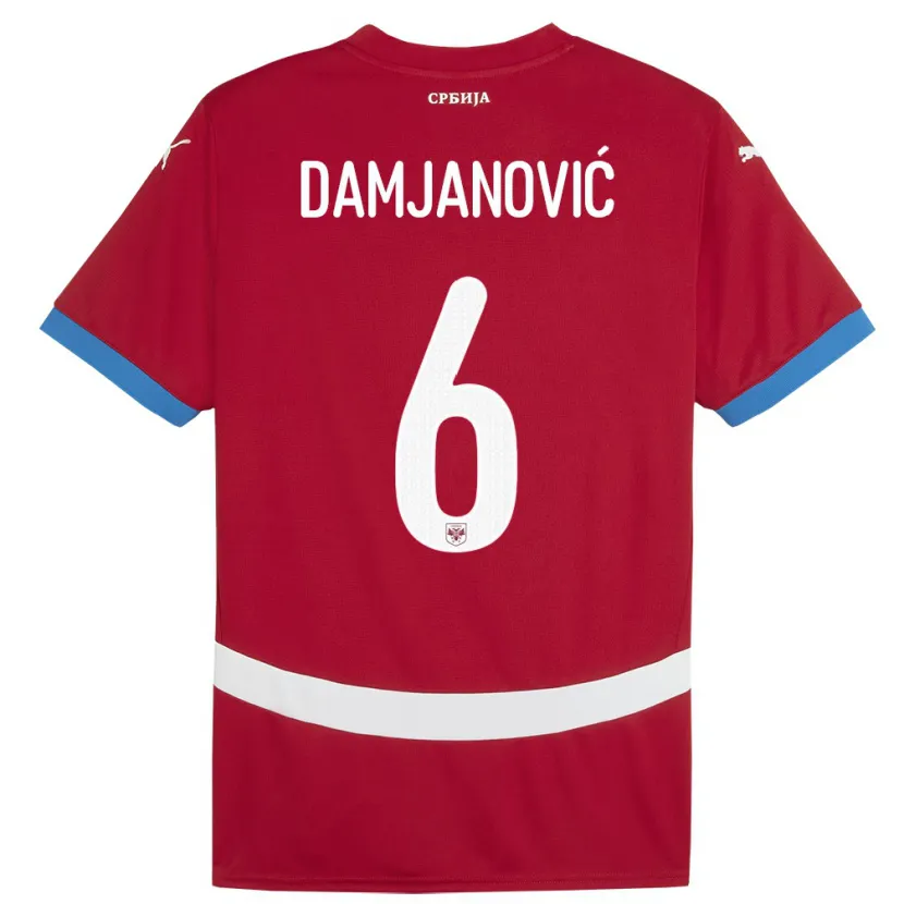Danxen Enfant Maillot Serbie Nevena Damjanovic #6 Rouge Tenues Domicile 24-26 T-Shirt