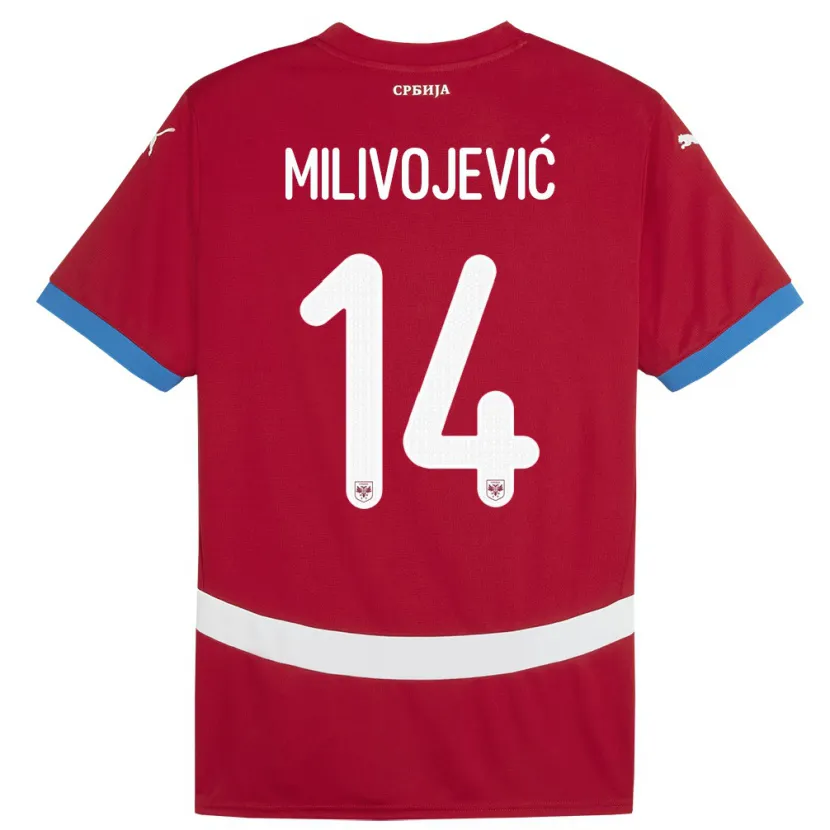 Danxen Enfant Maillot Serbie Vesna Milivojevic #14 Rouge Tenues Domicile 24-26 T-Shirt