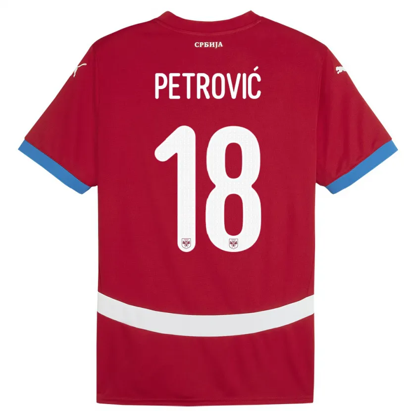 Danxen Enfant Maillot Serbie Emilija Petrovic #18 Rouge Tenues Domicile 24-26 T-Shirt