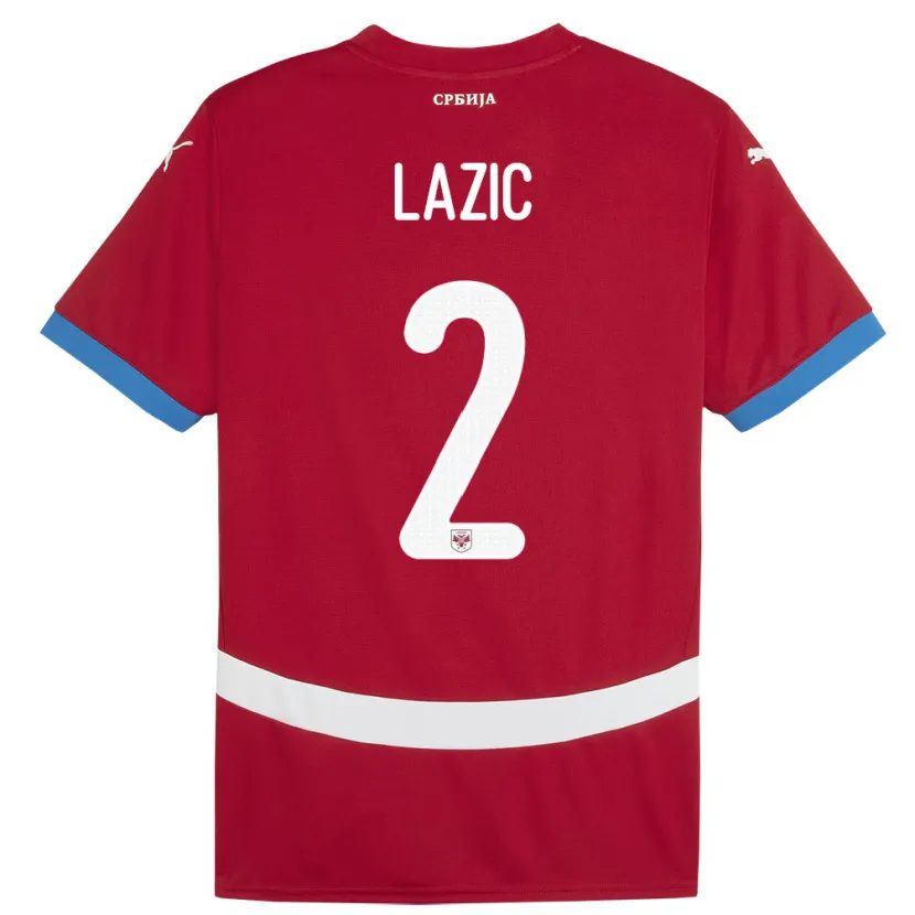 Danxen Enfant Maillot Serbie Uros Lazic #2 Rouge Tenues Domicile 24-26 T-Shirt