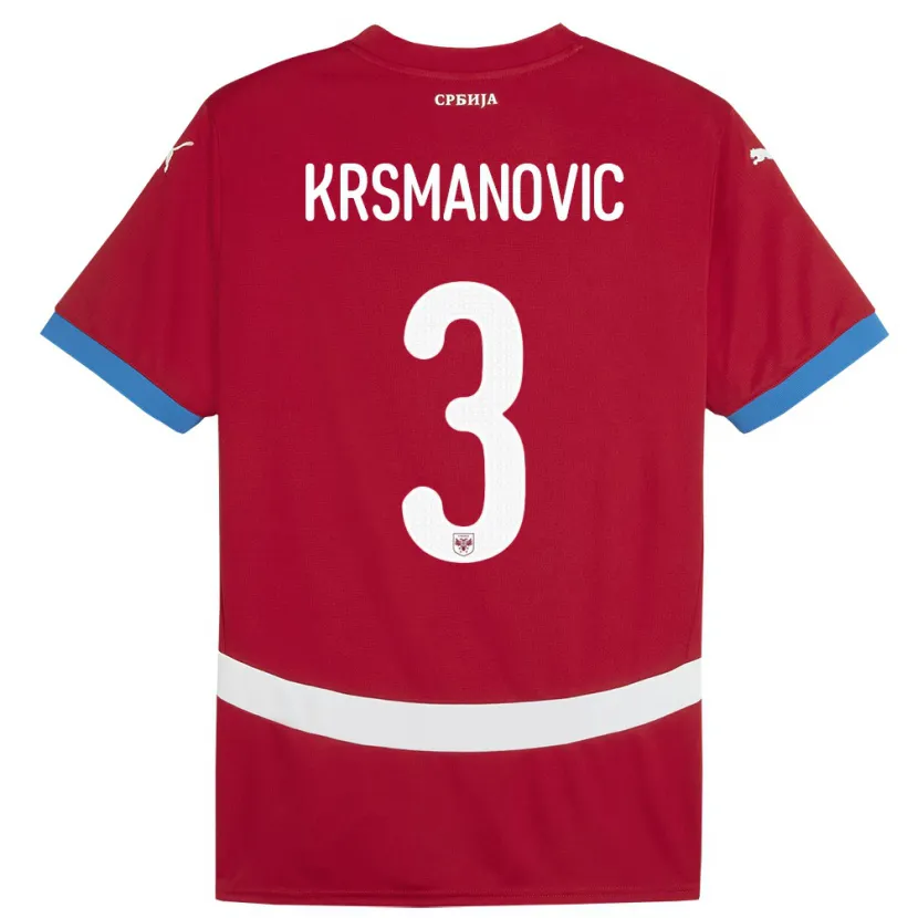 Danxen Enfant Maillot Serbie Nemanja Krsmanovic #3 Rouge Tenues Domicile 24-26 T-Shirt