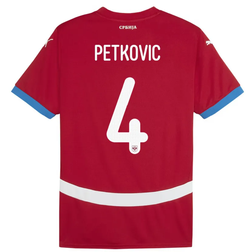 Danxen Enfant Maillot Serbie Nikola Petkovic #4 Rouge Tenues Domicile 24-26 T-Shirt