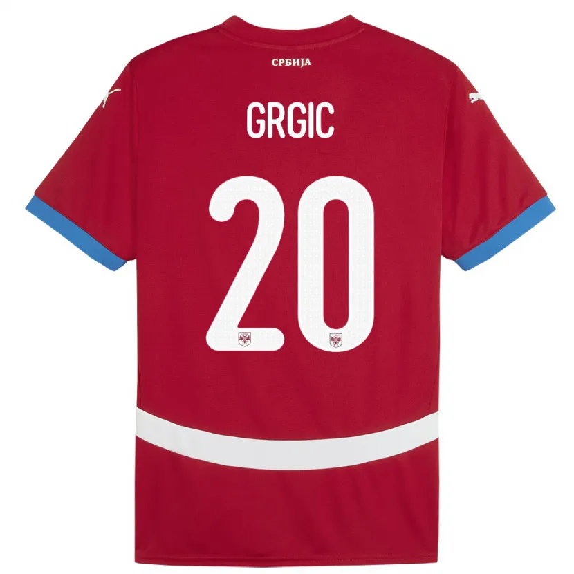 Danxen Enfant Maillot Serbie Dario Grgic #20 Rouge Tenues Domicile 24-26 T-Shirt