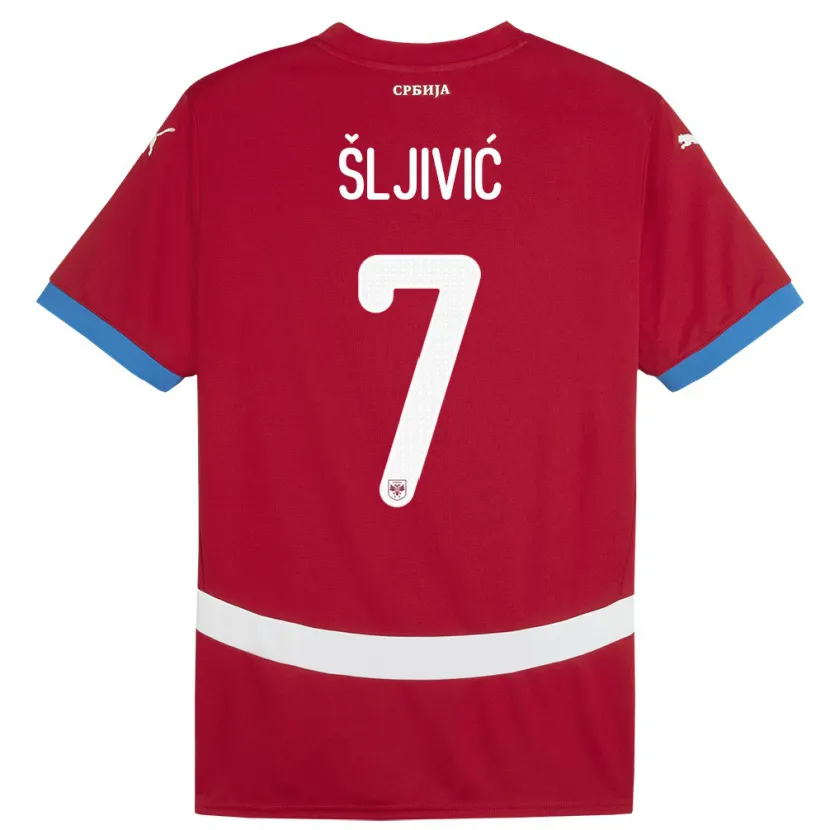 Danxen Enfant Maillot Serbie Jovan Sljivic #7 Rouge Tenues Domicile 24-26 T-Shirt