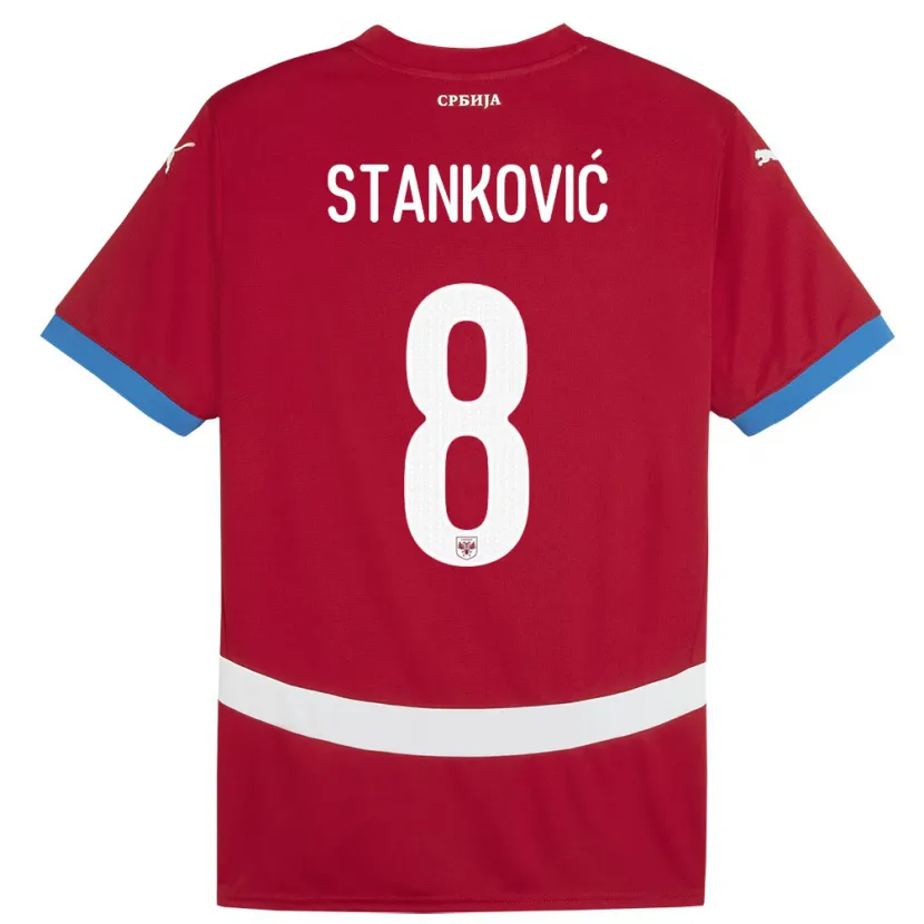 Danxen Enfant Maillot Serbie Aleksandar Stankovic #8 Rouge Tenues Domicile 24-26 T-Shirt