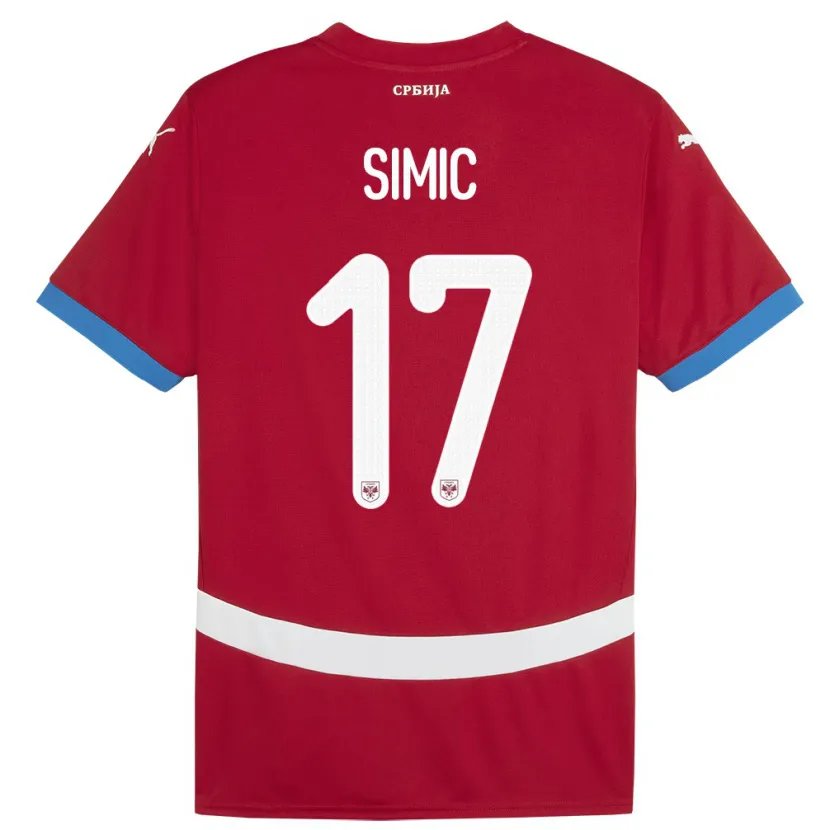 Danxen Enfant Maillot Serbie Jan Carlo Simic #17 Rouge Tenues Domicile 24-26 T-Shirt