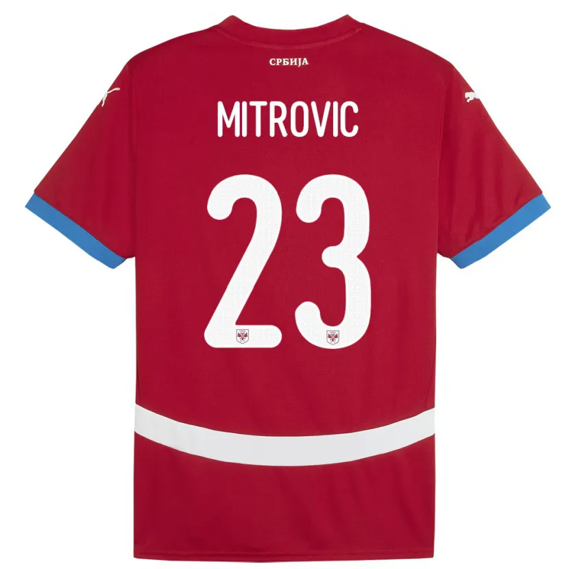 Danxen Enfant Maillot Serbie Vuk Mitrovic #23 Rouge Tenues Domicile 24-26 T-Shirt