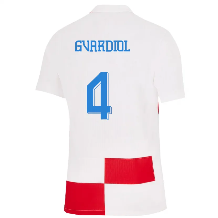 Danxen Enfant Maillot Croatie Josko Gvardiol #4 Blanc Rouge Tenues Domicile 24-26 T-Shirt