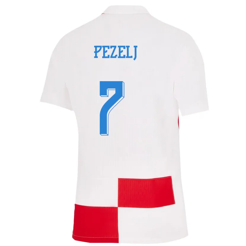 Danxen Enfant Maillot Croatie Petra Pezelj #7 Blanc Rouge Tenues Domicile 24-26 T-Shirt