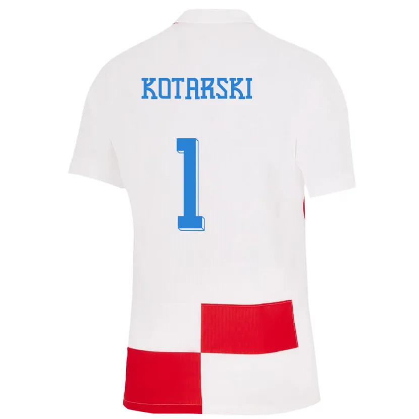 Danxen Enfant Maillot Croatie Dominik Kotarski #1 Blanc Rouge Tenues Domicile 24-26 T-Shirt