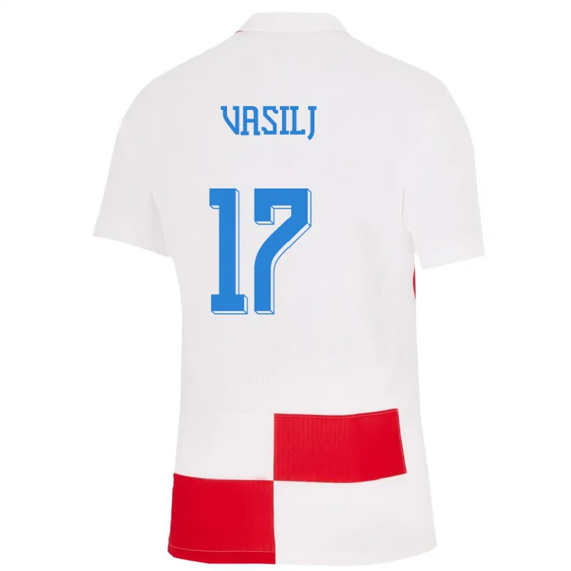 Danxen Enfant Maillot Croatie Jakov Anton Vasilj #17 Blanc Rouge Tenues Domicile 24-26 T-Shirt