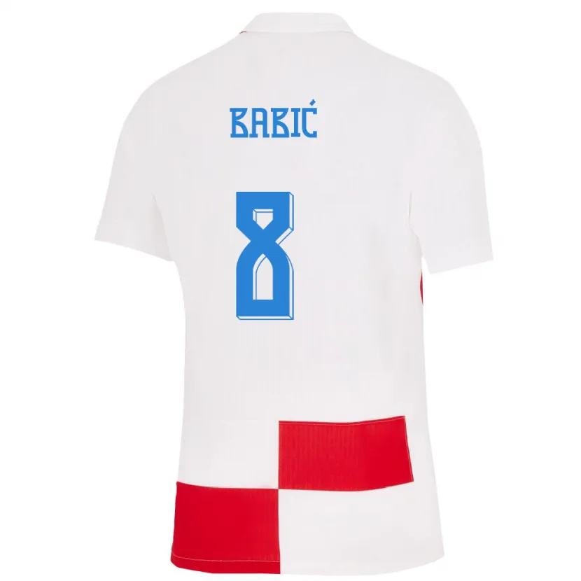 Danxen Enfant Maillot Croatie Andro Babic #8 Blanc Rouge Tenues Domicile 24-26 T-Shirt