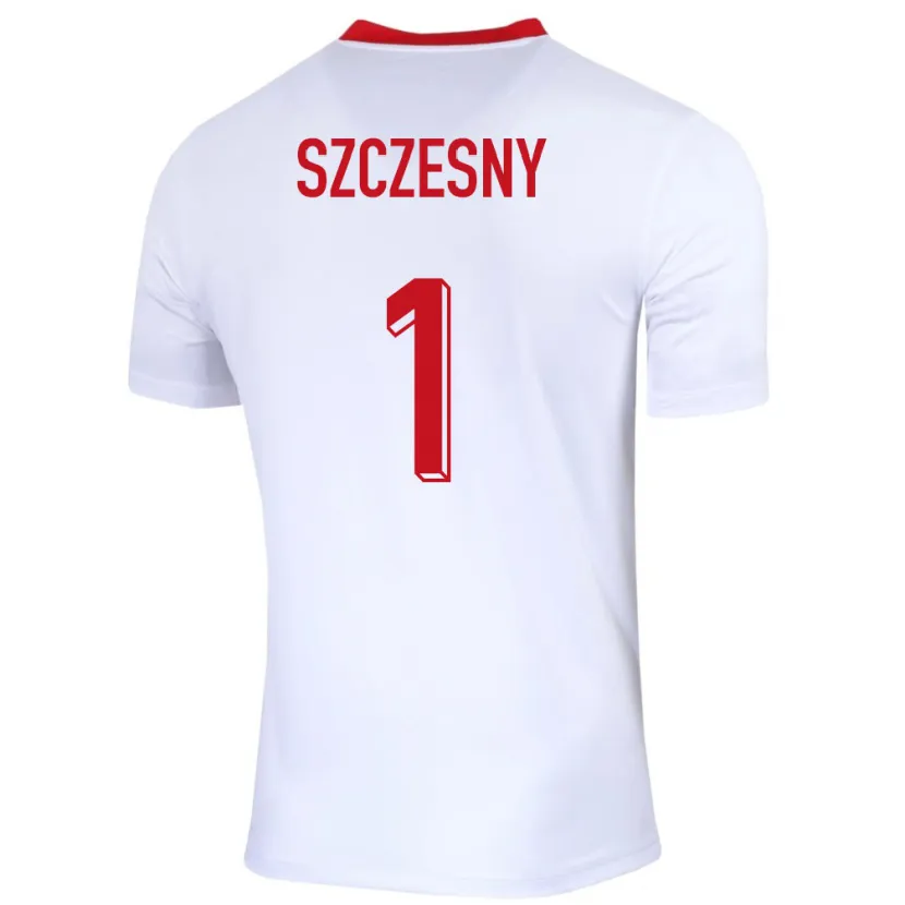 Danxen Enfant Maillot Pologne Wojciech Szczesny #1 Blanc Tenues Domicile 24-26 T-Shirt