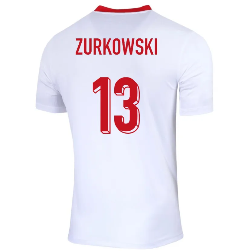 Danxen Enfant Maillot Pologne Szymon Zurkowski #13 Blanc Tenues Domicile 24-26 T-Shirt