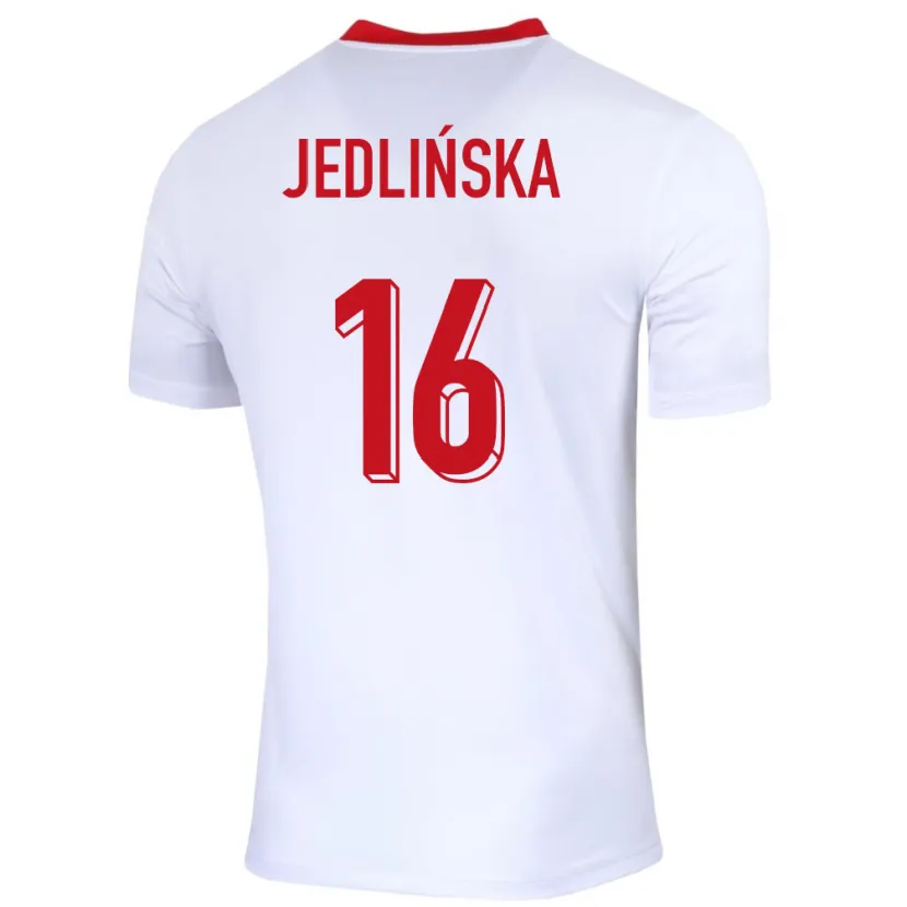 Danxen Enfant Maillot Pologne Klaudia Jedlinska #16 Blanc Tenues Domicile 24-26 T-Shirt