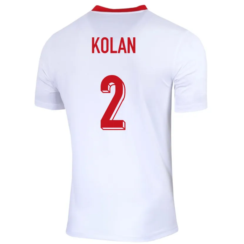 Danxen Enfant Maillot Pologne Jakub Kolan #2 Blanc Tenues Domicile 24-26 T-Shirt