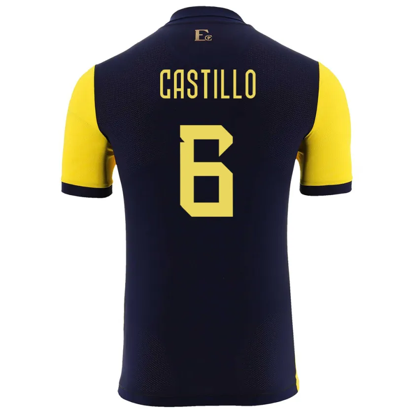 Danxen Enfant Maillot Équateur Byron Castillo #6 Jaune Tenues Domicile 24-26 T-Shirt