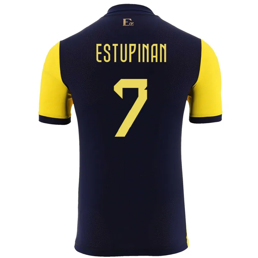 Danxen Enfant Maillot Équateur Pervis Estupinan #7 Jaune Tenues Domicile 24-26 T-Shirt