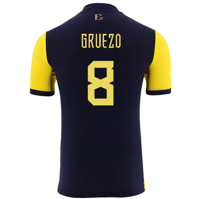 Danxen Enfant Maillot Équateur Carlos Gruezo #8 Jaune Tenues Domicile 24-26 T-Shirt