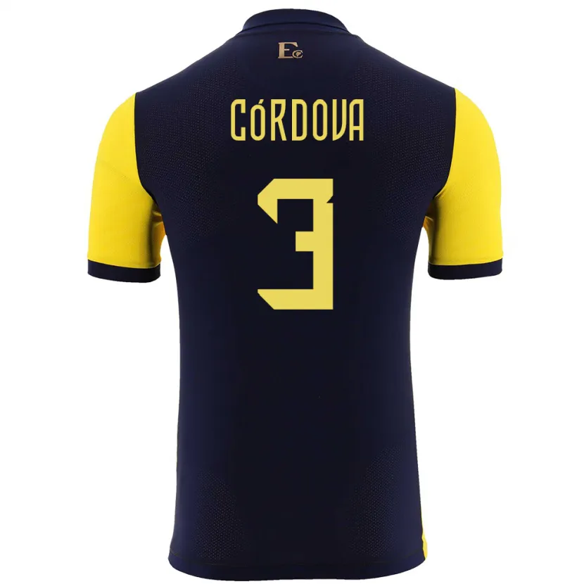 Danxen Enfant Maillot Équateur Luis Cordova #3 Jaune Tenues Domicile 24-26 T-Shirt