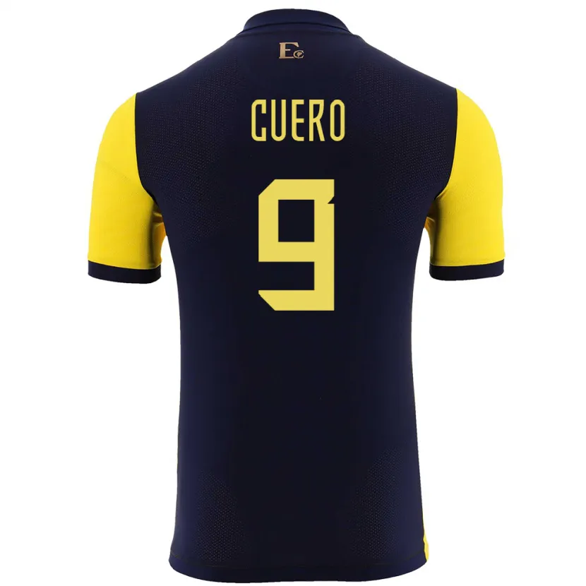 Danxen Enfant Maillot Équateur Justin Cuero #9 Jaune Tenues Domicile 24-26 T-Shirt