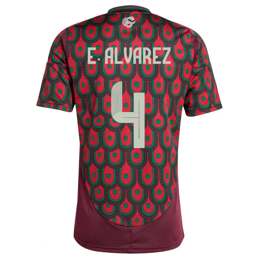Danxen Enfant Maillot Mexique Edson Alvarez #4 Bordeaux Tenues Domicile 24-26 T-Shirt