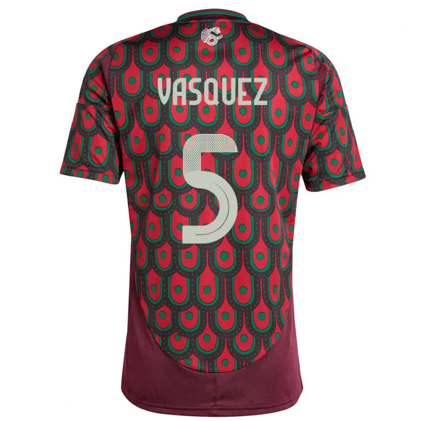 Danxen Enfant Maillot Mexique Johan Vasquez #5 Bordeaux Tenues Domicile 24-26 T-Shirt