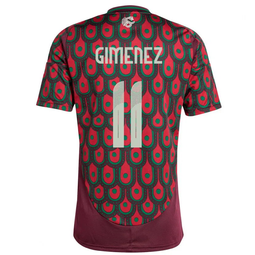 Danxen Enfant Maillot Mexique Santiago Gimenez #11 Bordeaux Tenues Domicile 24-26 T-Shirt