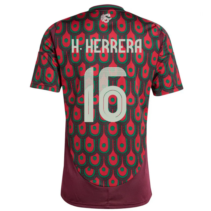 Danxen Enfant Maillot Mexique Hector Herrera #16 Bordeaux Tenues Domicile 24-26 T-Shirt