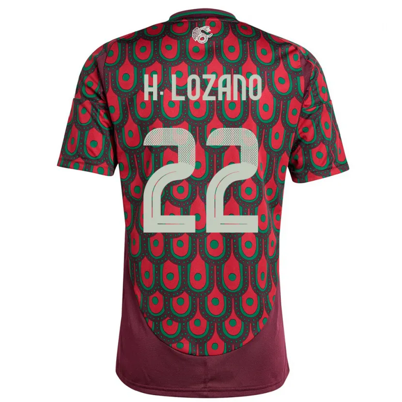 Danxen Enfant Maillot Mexique Hirving Lozano #22 Bordeaux Tenues Domicile 24-26 T-Shirt